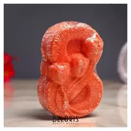 Шипучая бомбочка "С 8 марта с тюльпанами" с ароматом персика, красная