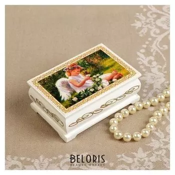 Шкатулка «Ангелочек с бабочкой», белая, 6×9 см, лаковая миниатюра