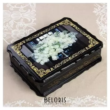 Шкатулка «Белые розы», 17×23×6 см, лаковая миниатюра
