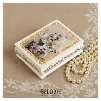 Шкатулка «Цветение», белая, 8×10,5 см, лаковая миниатюра