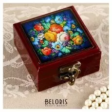 Шкатулка «Цветы на голубом», 8х8 см