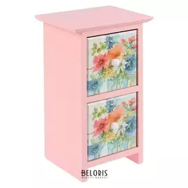 Шкатулка дерево 2 ящика "Цветы акварельные" розовая 24х11,5х14 см