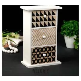 Шкатулка дерево 3 ящика "Комод чёрно-белая геометрия" 25,2х16х9,5 см