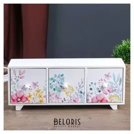 Шкатулка дерево 3 ящика "Комод полевые цветы" на ножках, акварель 12,5х32,5х10 см