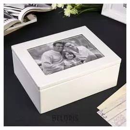 Шкатулка дерево для украшений +фоторамка 13х18 см "Стиль" с ящиком белая 18,5х9х22,9 см