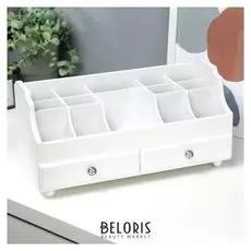 Шкатулка дерево для украшений и косметики 2 ящика белая 35х16,5х17 см