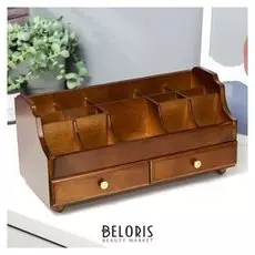 Шкатулка дерево для украшений и косметики 2 ящика коричневая 35х16,5х17 см