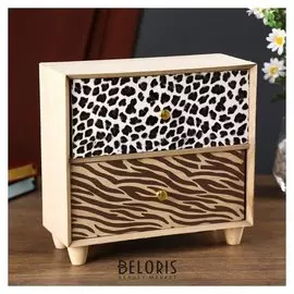 Шкатулка дерево комод 2 ящика "Леопард и зебра" 22х11х23 см