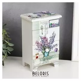 Шкатулка дерево комод 3 ящика "Лаванда в вазах" 18,5х11,5х7,5 см