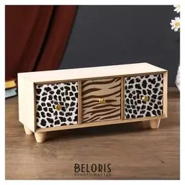 Шкатулка дерево комод 3 ящика "Леопард и зебра" 12,5х11х29,5 см