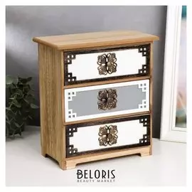 Шкатулка дерево комод 3 ящика "Узор и уголки" 26,5х24х13 см