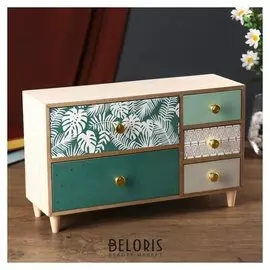 Шкатулка дерево комод 5 ящиков "Золотые треугольники на зелёном" 19,8х12х32,5 см