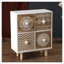 Шкатулка дерево комод ретро 4 ящика "Узоры" белая с рисунком 26,5х11,5х22 см