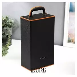 Шкатулка дерево, кожзам для 2 бутылок "Чёрная с оранжевой вставкой" 4 предмета 34,5х20х12 см 51968