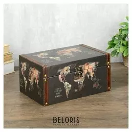 Шкатулка дерево кожзам "Карта из марок" 12х16х24 см