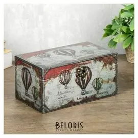 Шкатулка дерево кожзам перламутр "Приключения на воздушном шаре" 10х12х20 см