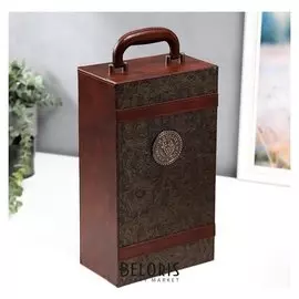 Шкатулка дерево, кожзам под бутылку "Растительные узоры" 4 предмета 35,5х20х12 см