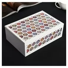 Шкатулка дерево прямоугольная "Восточный ковёр с сотами" белая 8,5х16х24 см