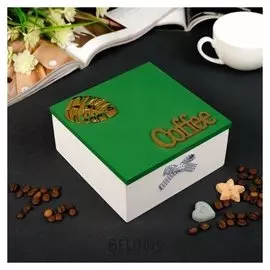 Шкатулка дерево с делениями "Бант" с зелёной крышкой 7х15х15 см