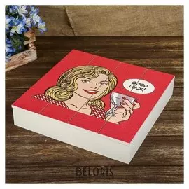 Шкатулка дерево с делениями "Блондинка с бокалом" 6х29,8х29,7 см