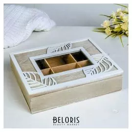 Шкатулка дерево с делениями "Пальмовые листья" 6,2х25х20 см