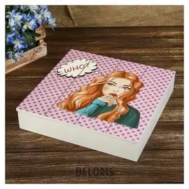 Шкатулка дерево с делениями "Рыжеволосая девушка" 6х29,8х29,7 см