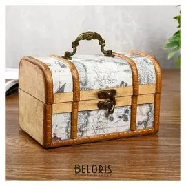 Шкатулка дерево состаренная "Карта мореплавателя" сундучок коричневое 11,5х17,5х11,5 см