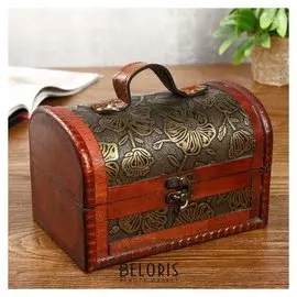 Шкатулка дерево состаренная "Золотые цветы на чёрном" сундучок 12х17,5х12 см