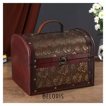 Шкатулка дерево состаренная "Золотые цветы на чёрном" сундучок 23х30х24 см