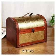 Шкатулка дерево состаренная "Золотые цветы" сундучок 23х30х24 см