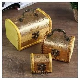 Шкатулка дерево сундучок "Бабочки на золоте" набор 3 шт 5,5х6,8х4,8, 7х10,7х7,7, 10,5х14х9см 45660