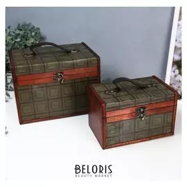 Шкатулка дерево сундучок "Клетка" набор 2 шт 13х12,520; 17,8х17,5х24,8 см