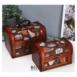 Шкатулка дерево сундучок "Модные аксессуары" набор 2 шт 12х11,5х17,5; 14,5х15,5х21,5 см