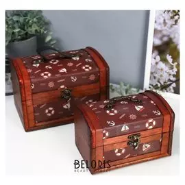 Шкатулка дерево сундучок "Морская" набор 2 шт 12х11,5х17,5; 14,5х15,5х21,5 см