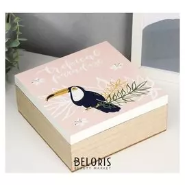Шкатулка дерево "Тукан на ветке" 7,5х18х18 см