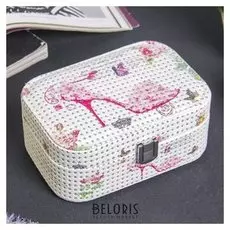 Шкатулка для украшений «Туфелька. цветы. винтаж», кожзам, блёстки, 7 × 16,5 × 11,5 см