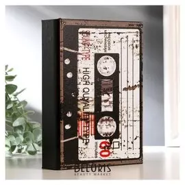 Шкатулка-книга дерево "Аудиокассета" текстиль 19х14х4 см