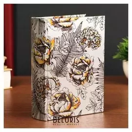 Шкатулка-книга дерево кожзам "Тропические цветы" металлик 18х13х4 см