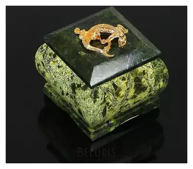 Шкатулка "Коронованная ящерица", 5х5х5 см, натуральный камень, змеевик