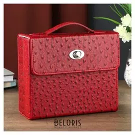 Шкатулка кожзам чемодан "Мелкие точки" матовая красная 22х18,5х9 см