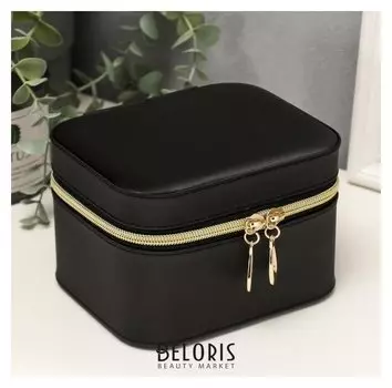 Шкатулка кожзам для косметики "Чёрная" 9,5х15х12,5 см