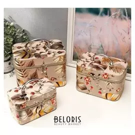 Шкатулка кожзам для косметики "Золотые листья" н-р 3 шт 16,5х15х23; 14х13х21; 10,5х10х18,5см 50438