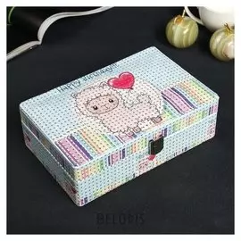 Шкатулка кожзам для украшений "Барашек с сердечком" с блёстками 7х14х21,5 см