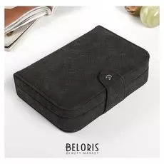 Шкатулка кожзам для украшений "Бархатистый питон" на кнопке чёрная 5х20х13,5 см