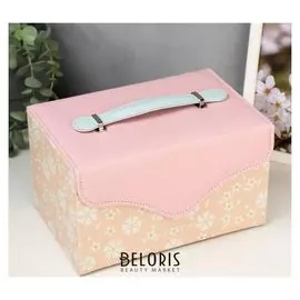 Шкатулка кожзам для украшений "Белые цветы" розово-персиковая 13,5х23х15,5 см