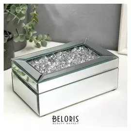 Шкатулка кожзам для украшений "Бриллианты" серебро 8,5х21х13 см
