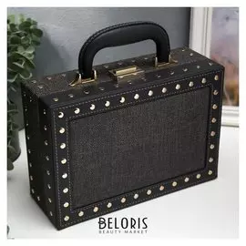 Шкатулка кожзам для украшений чемодан "С заклёпками" чёрная 9,5х25х17,5 см