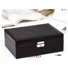Шкатулка кожзам для украшений "Чёрная матовая" 8,7х23х17,5 см