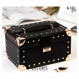 Шкатулка кожзам для украшений "Чёрная матовая с заклёпками" 12,5х22х15,5 см