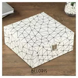 Шкатулка кожзам для украшений "Чёрная паутина на белом" матовая 10х24х24 см